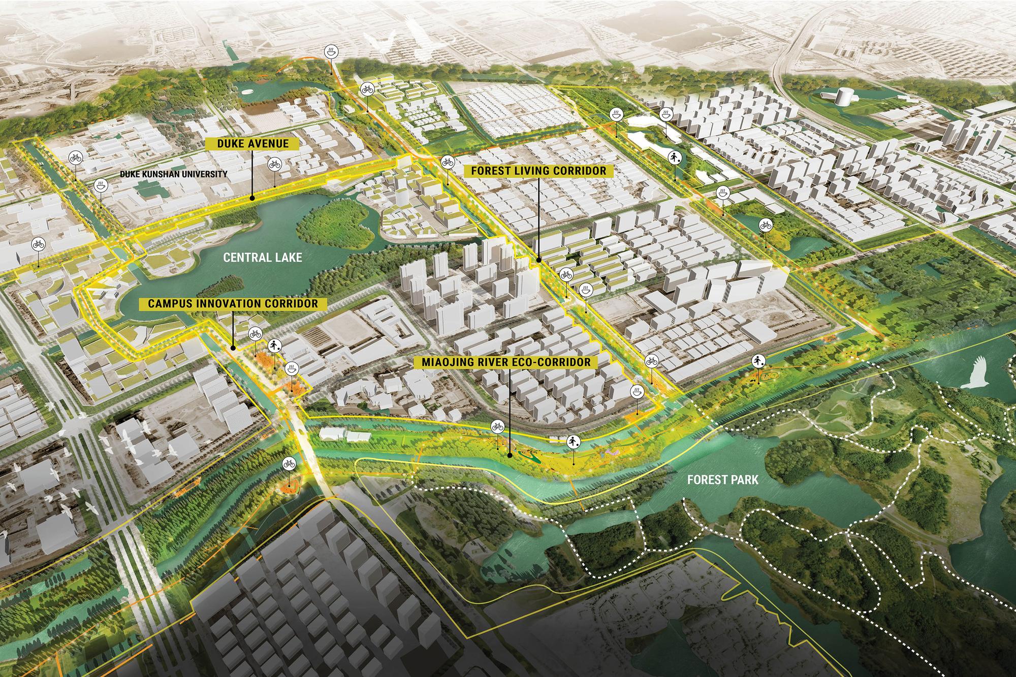 Vista aérea de ciudad y planificación urbana