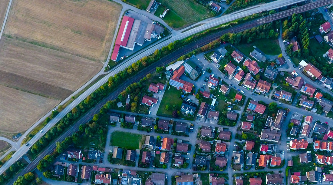 Vista urbana de diseño de espacio público