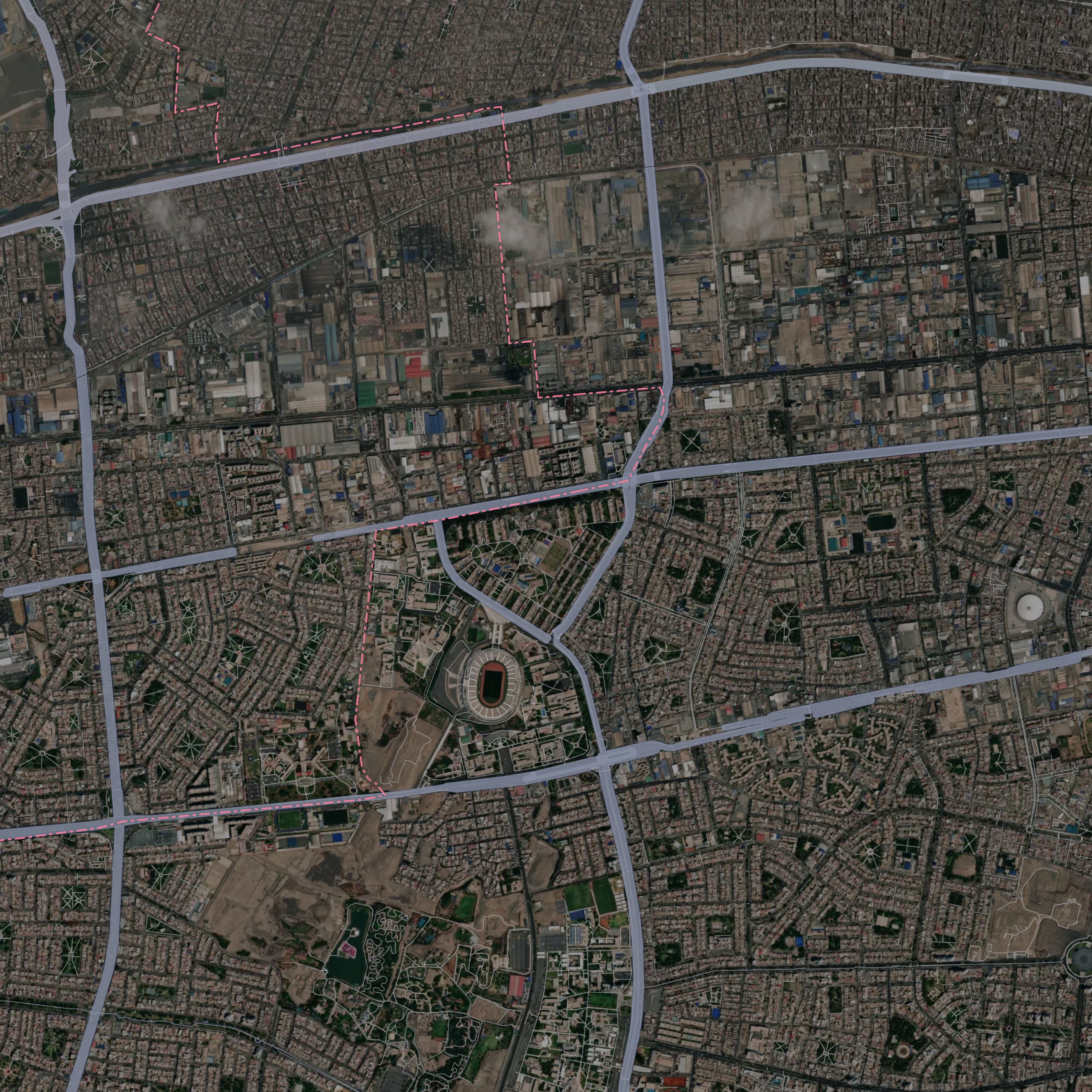 Vista aérea de ciudad y planificación urbana